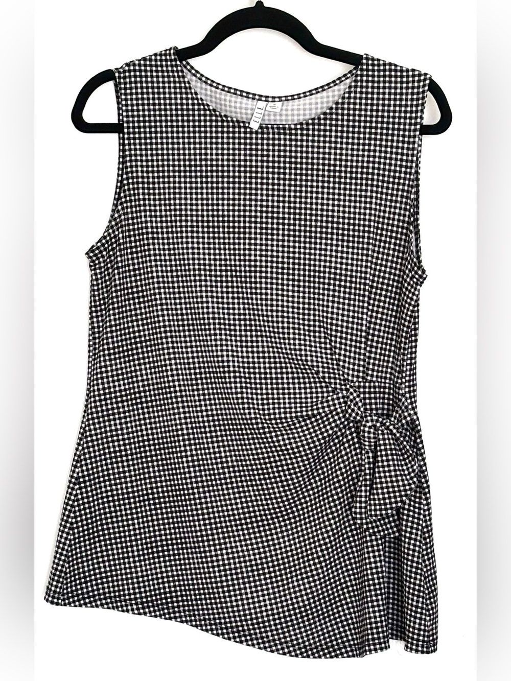 Elle Black & White Gingham Sleeveless Side-Tie Top Size M